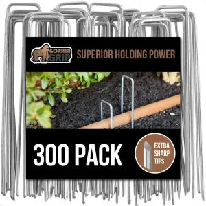 GORILLA GRIP 300 Pack Strong Galvanized Steel Landscape Staples, Rust-Resistant Sharp Tips, Plant and Garden Stakes, Adjustable Ground Yard Anchors, Outdoor Metal Landscaping Pins for Lawn, 6 Inch