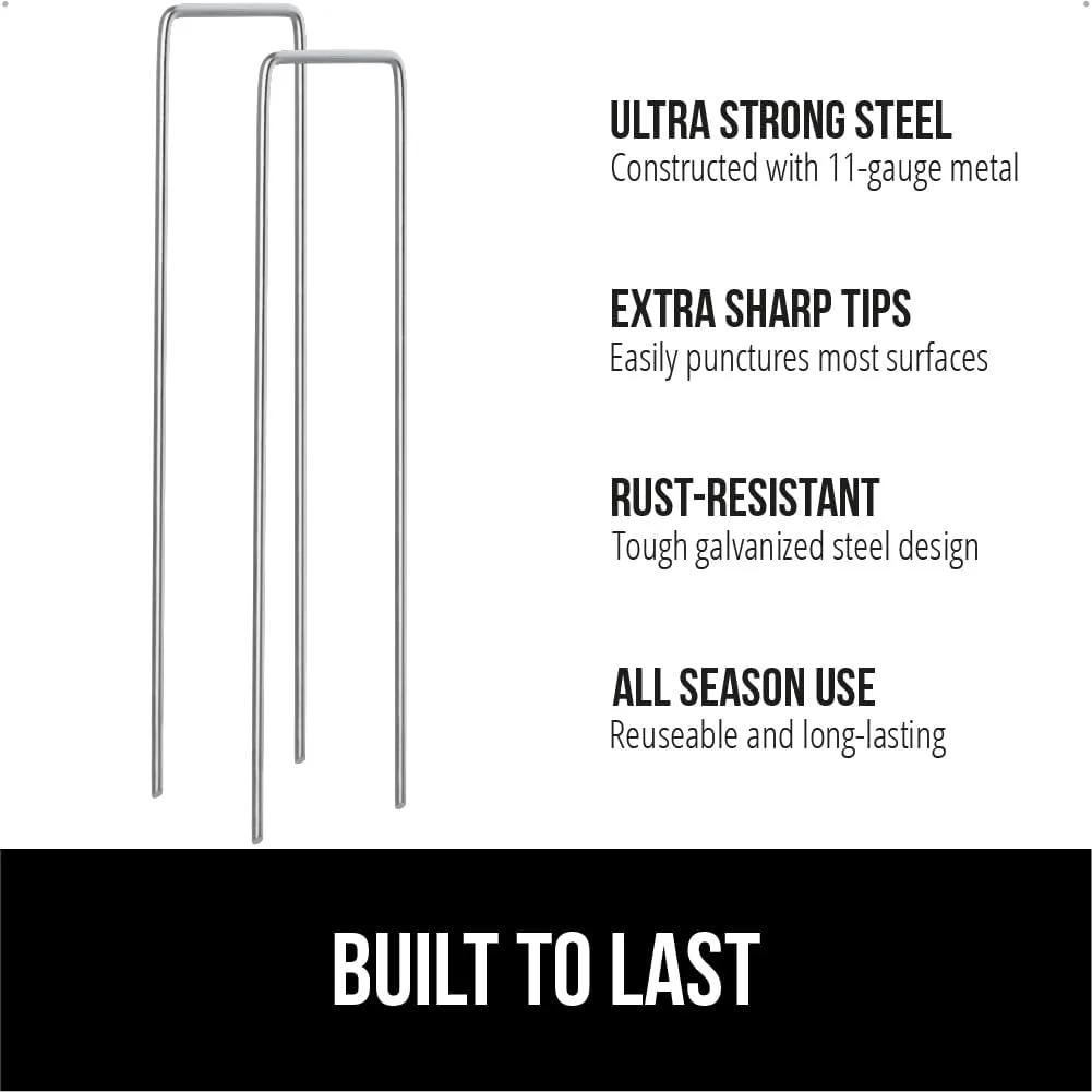 GORILLA GRIP 300 Pack Strong Galvanized Steel Landscape Staples, Rust-Resistant Sharp Tips, Plant and Garden Stakes, Adjustable Ground Yard Anchors, Outdoor Metal Landscaping Pins for Lawn, 6 Inch