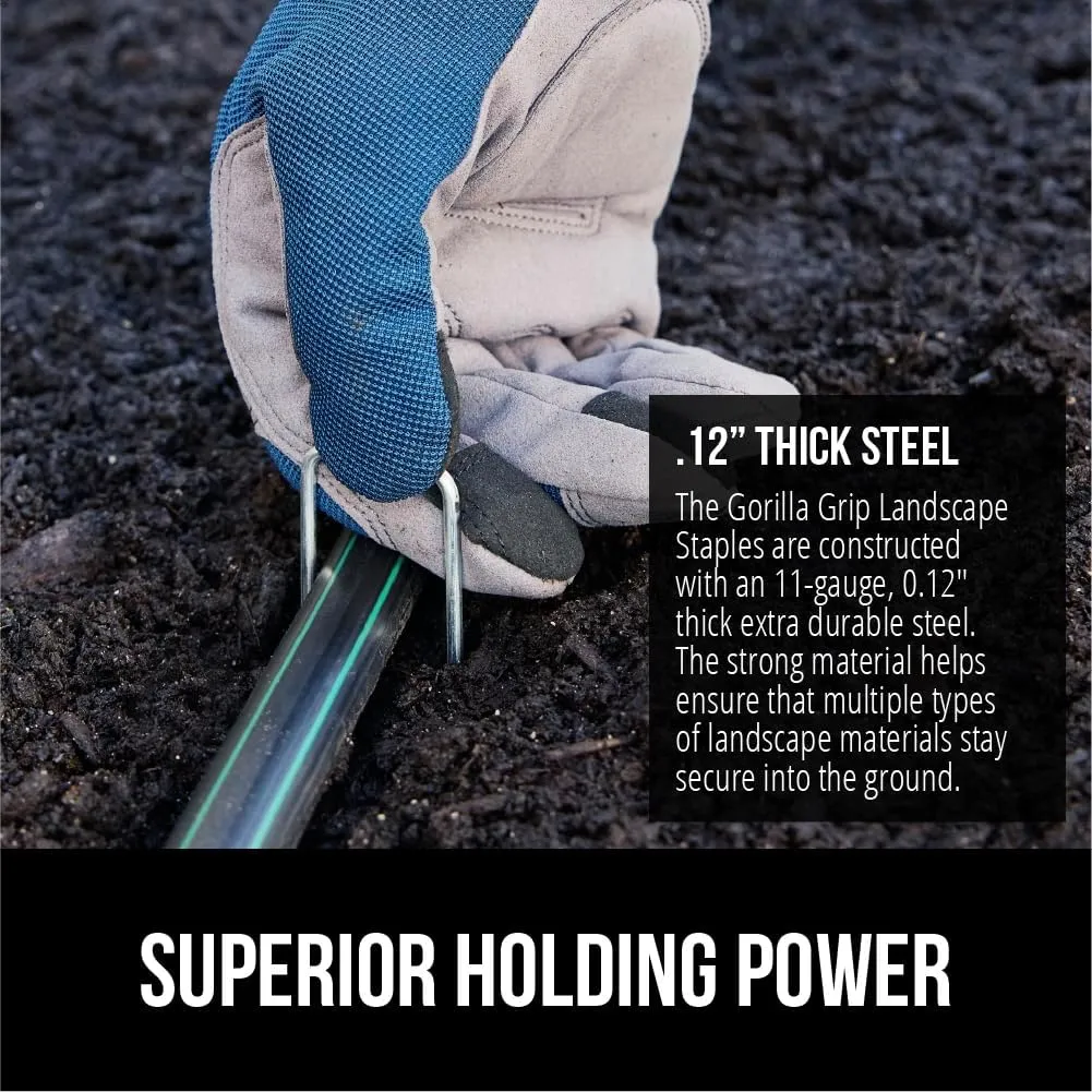 GORILLA GRIP 300 Pack Strong Galvanized Steel Landscape Staples, Rust-Resistant Sharp Tips, Plant and Garden Stakes, Adjustable Ground Yard Anchors, Outdoor Metal Landscaping Pins for Lawn, 6 Inch
