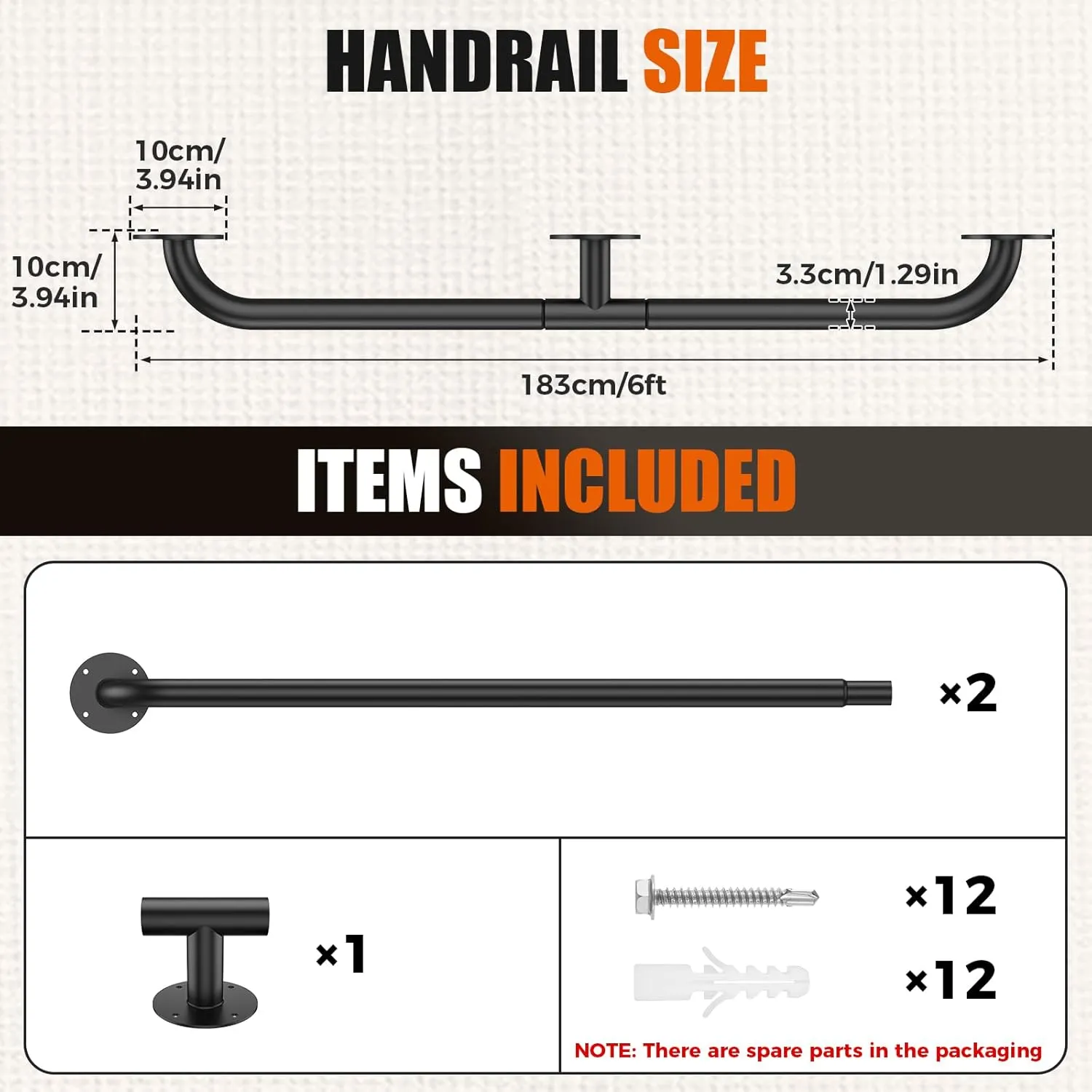 GORWARE Stair Railing Indoor,6FT Pipe Stair Handrail,440LBS Load Capacity Black Galvanized Iron Hand Rail,Industrial Wall Mounted Metal Staircase Handrail for Stairs Porch,Safety Handle