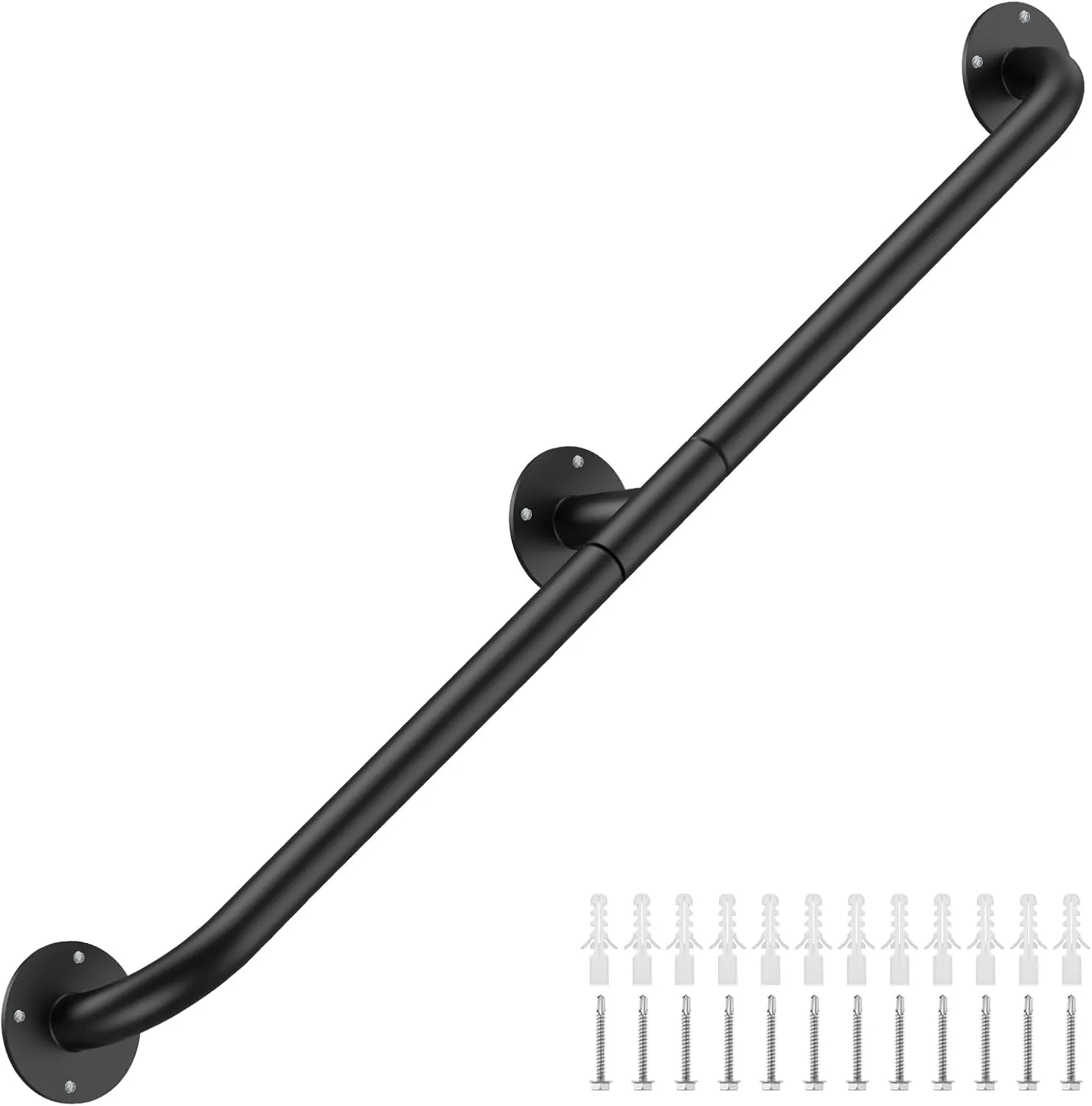GORWARE Stair Railing Indoor,6FT Pipe Stair Handrail,440LBS Load Capacity Black Galvanized Iron Hand Rail,Industrial Wall Mounted Metal Staircase Handrail for Stairs Porch,Safety Handle