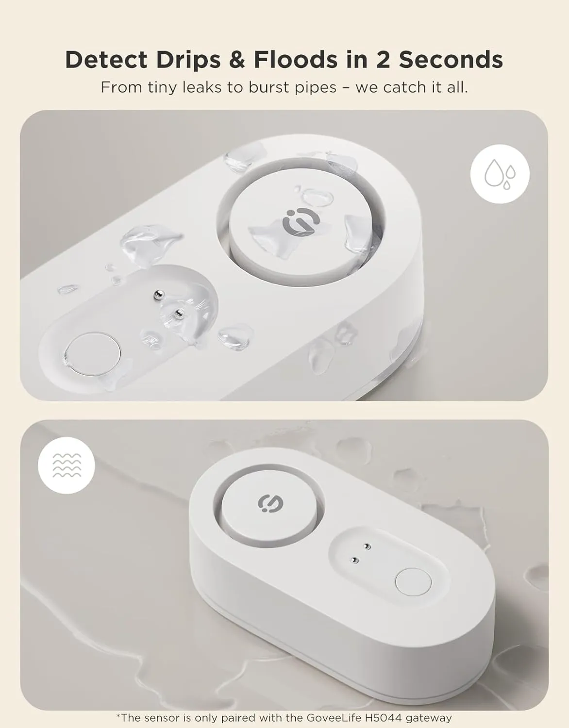 GoveeLife Water Leak Detector 5 Pack with 105dB Adjustable Alarm, Water Alarm with Dual Sets Sensor Probes Leaks and Floods. Suit for Home, Basement, and Kitchen(Cannot Connect to Wi-Fi Directly)