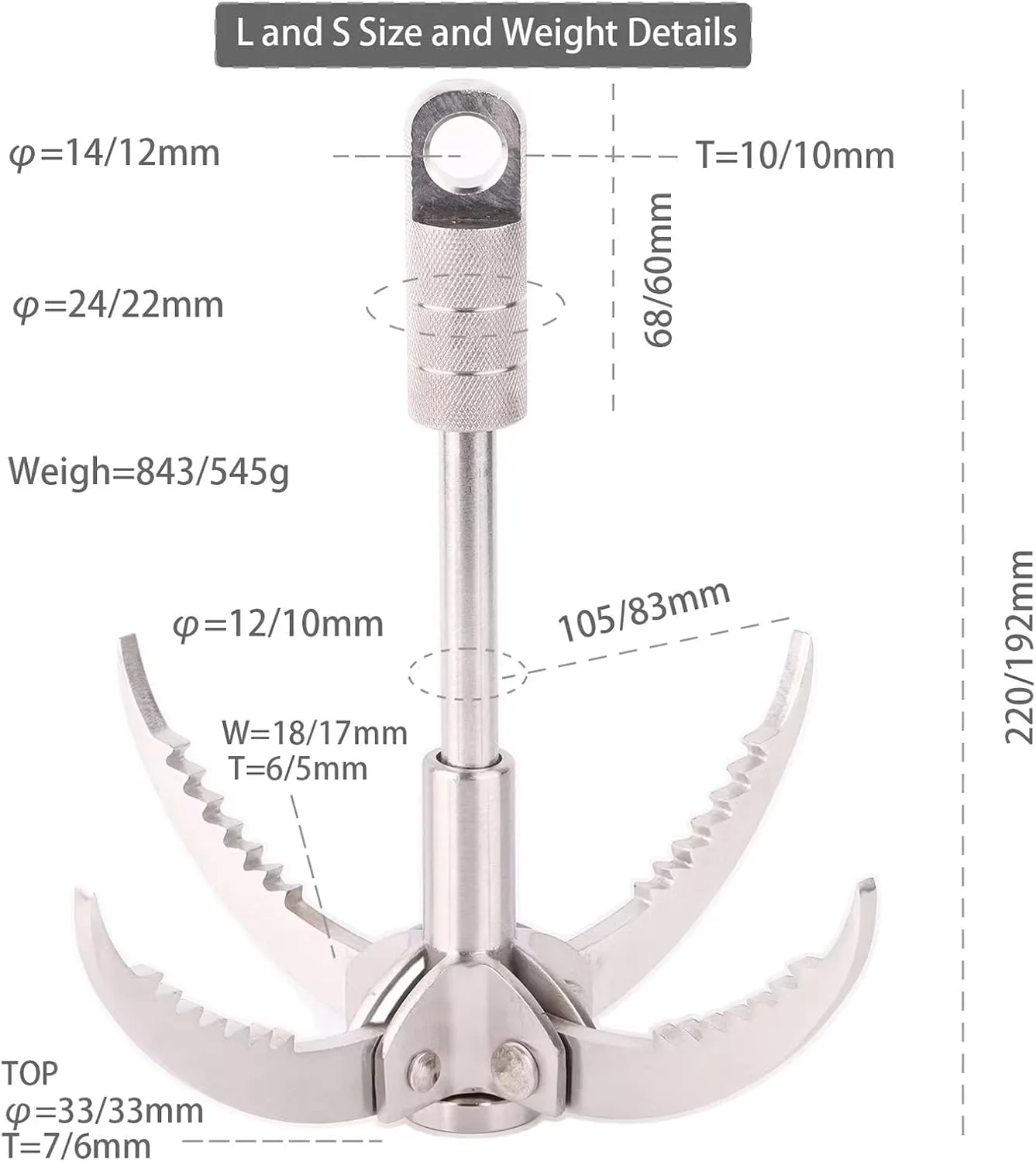 Grappling Hook with Folding Claws Multifunction Collapsible Stainless Steel Anchor for Outdoor Camping
