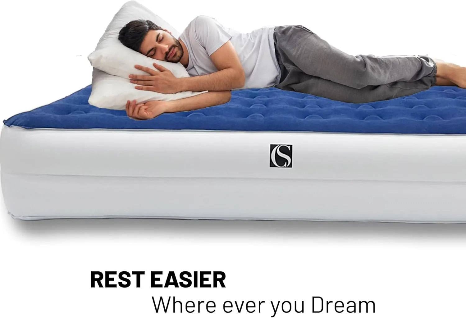 Greaton, 14-Inch Durable Luxury Inflatable Air Mattress with Comfort Coil Technology and High Capacity Pump, Good for Camping, Home and Portable Travel, Twin, Blue