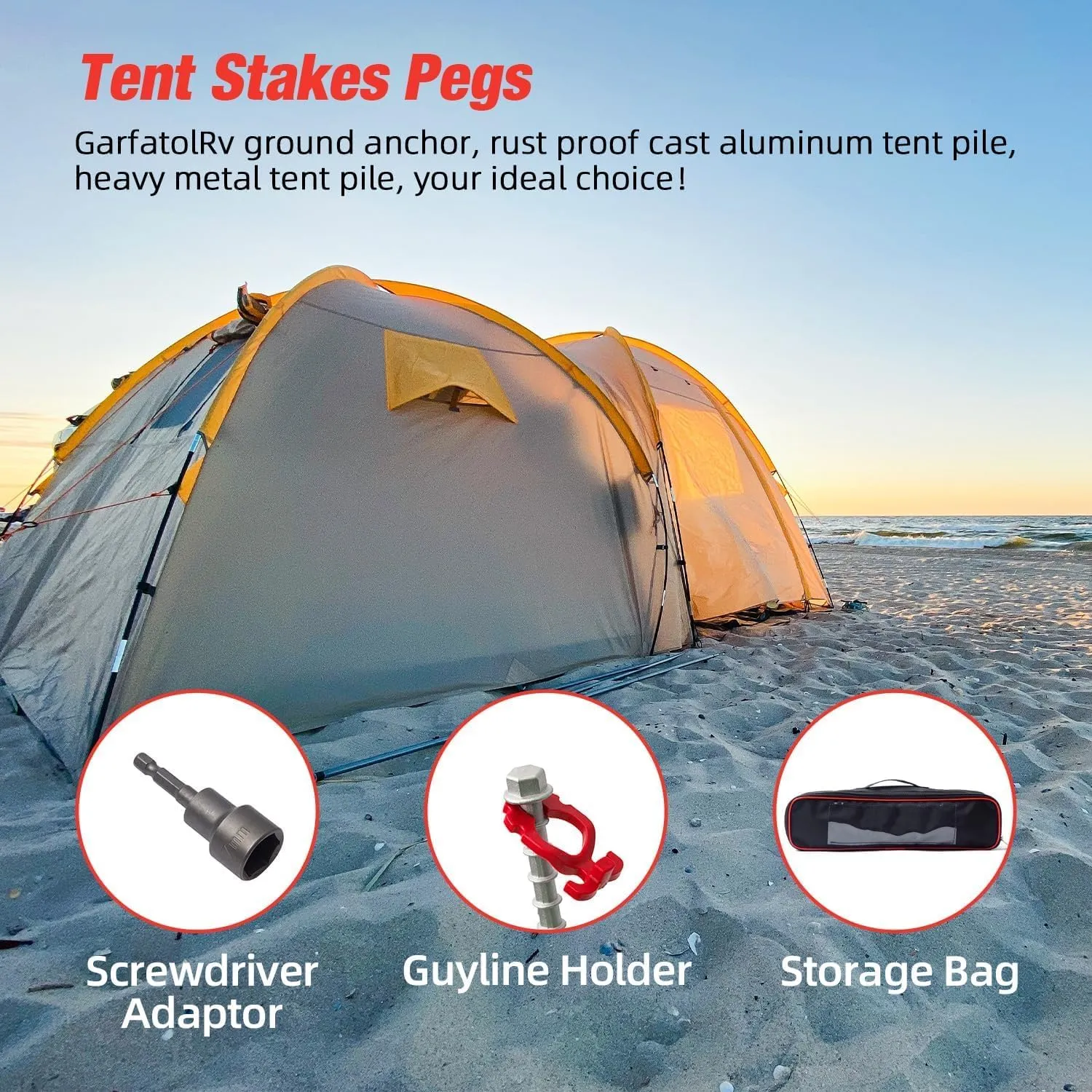 Ground Anchors Aluminum Tent Stakes Heavy Duty Tent Anchors for Swing Set Anchors Screw in kit for Securing Animals,Tents, Canopies, Sheds,Amusement Facilities,Swing Sets Outdoor-12 Packs