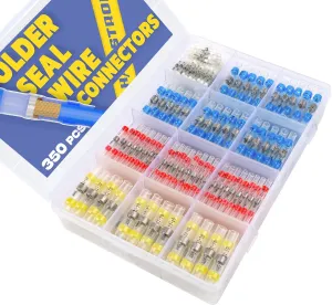 haisstronica 350PCS Solder Seal Wire Connectors Kit, 26-10 Gauge Marine Grade Heat Shrink Waterproof Butt Connectors for Electrical, Stereo, Corrosion and Weatherproof (4 Colors/4 Sizes)