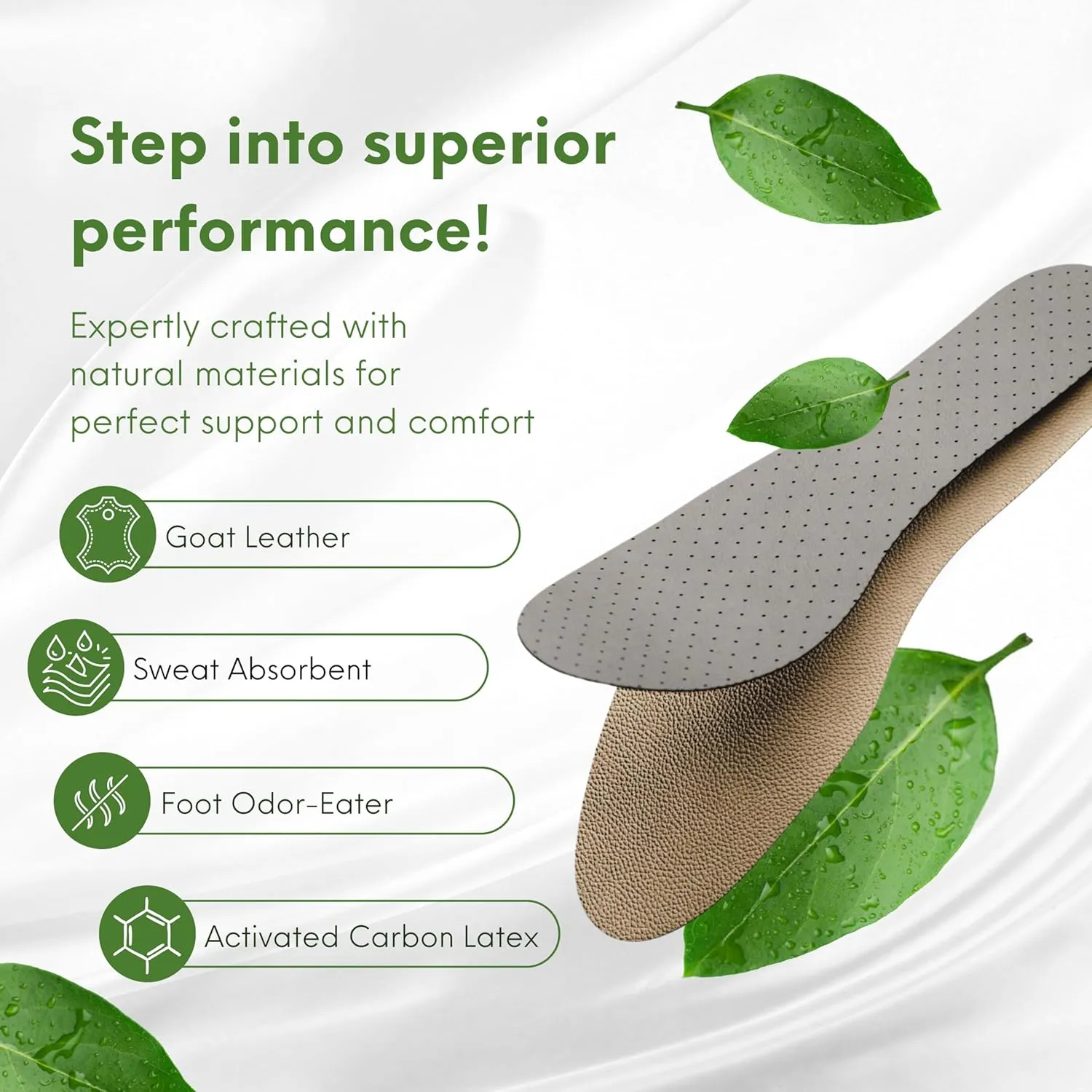 HANDARTE Leather Sockless Shoe Insoles | Thin Dress Shoe Inserts for Women | 100% Natural Goatskin - ChromeFree, Anti Sweat & Anti-Odor (US W7 | EU38)