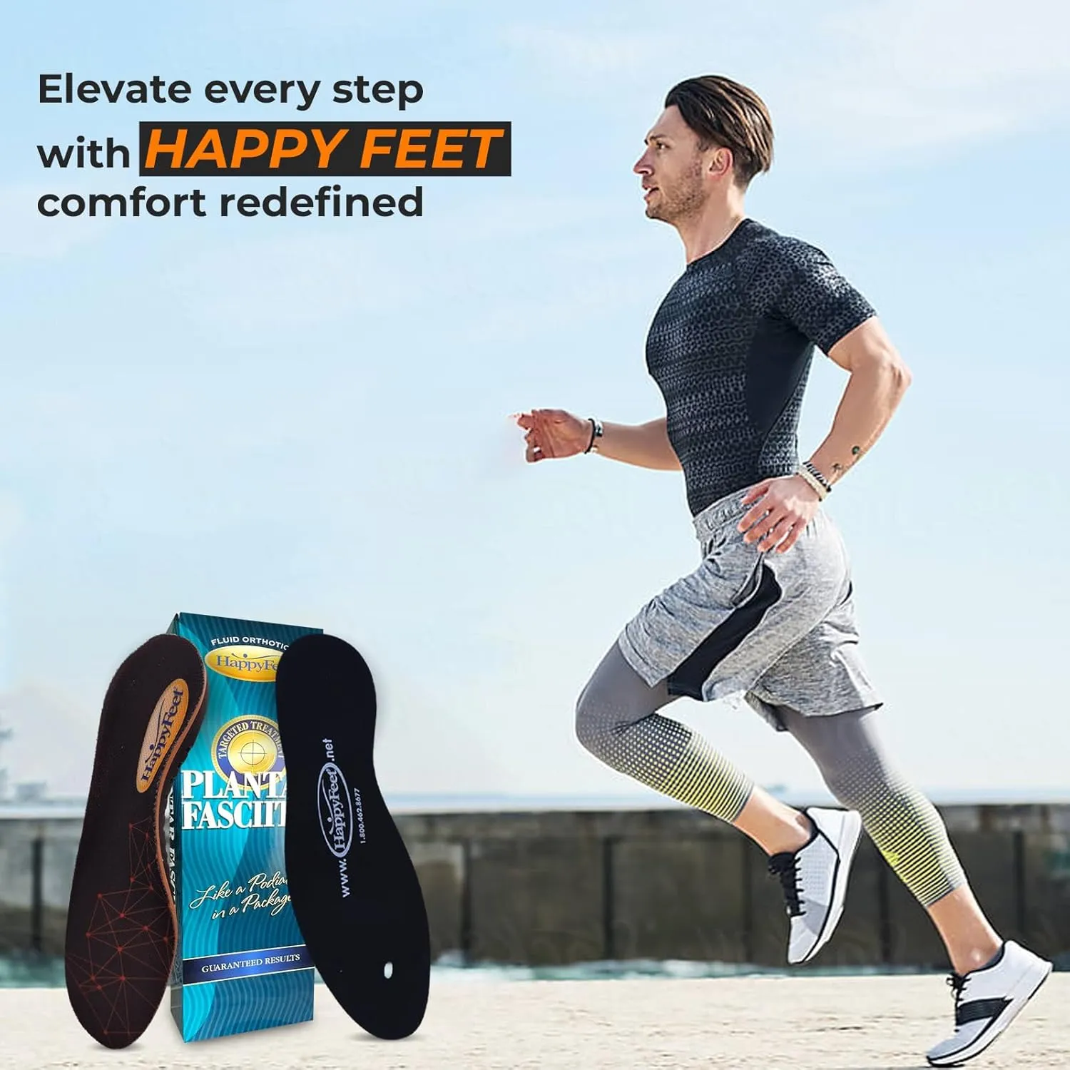 Happy Feet Arch Support Insoles - Plantar Fasciitis Feet Insoles - Shock Absorbing, Anti-Fatigue, Foot Pain, High Arch Support Insoles
