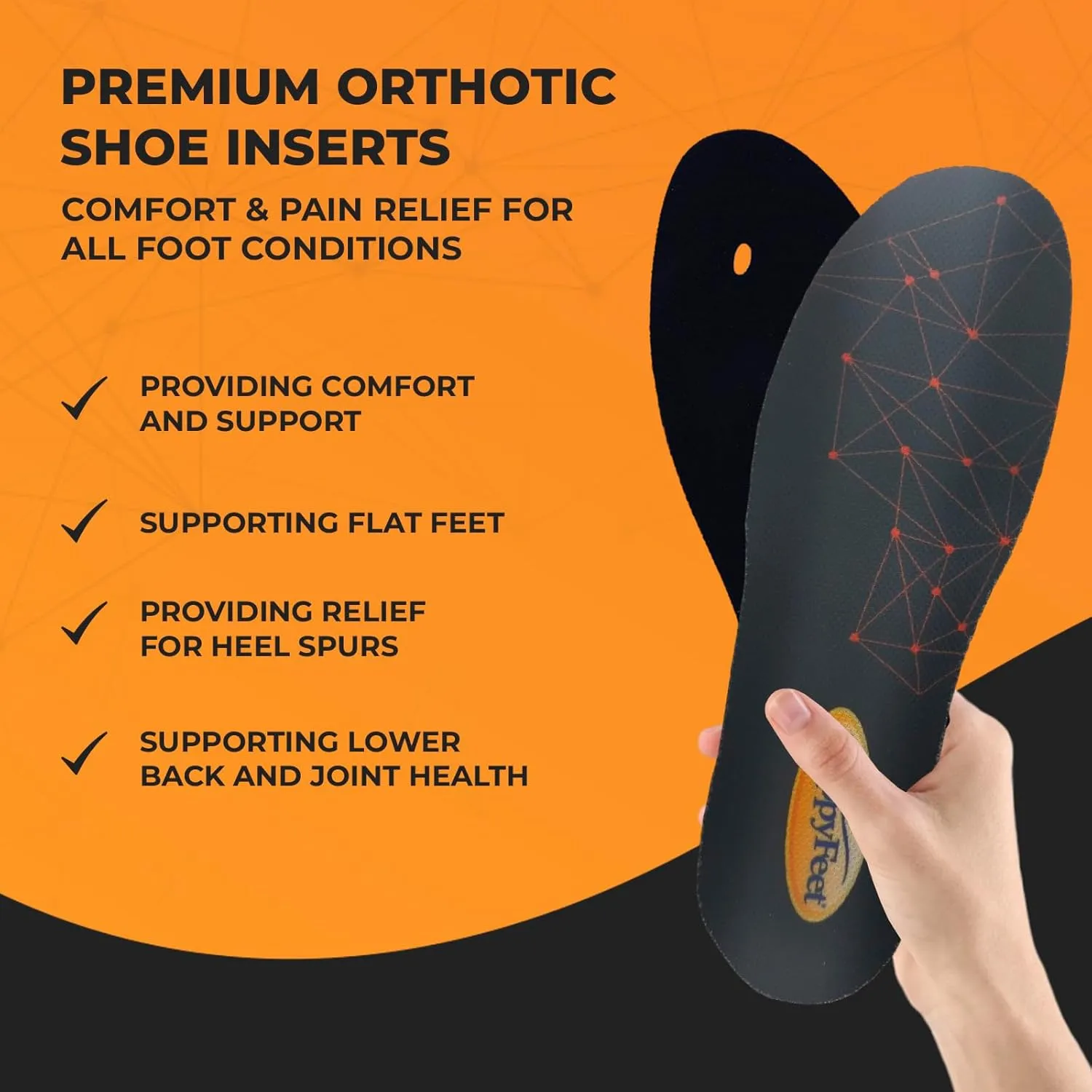 Happy Feet Arch Support Insoles - Plantar Fasciitis Feet Insoles - Shock Absorbing, Anti-Fatigue, Foot Pain, High Arch Support Insoles