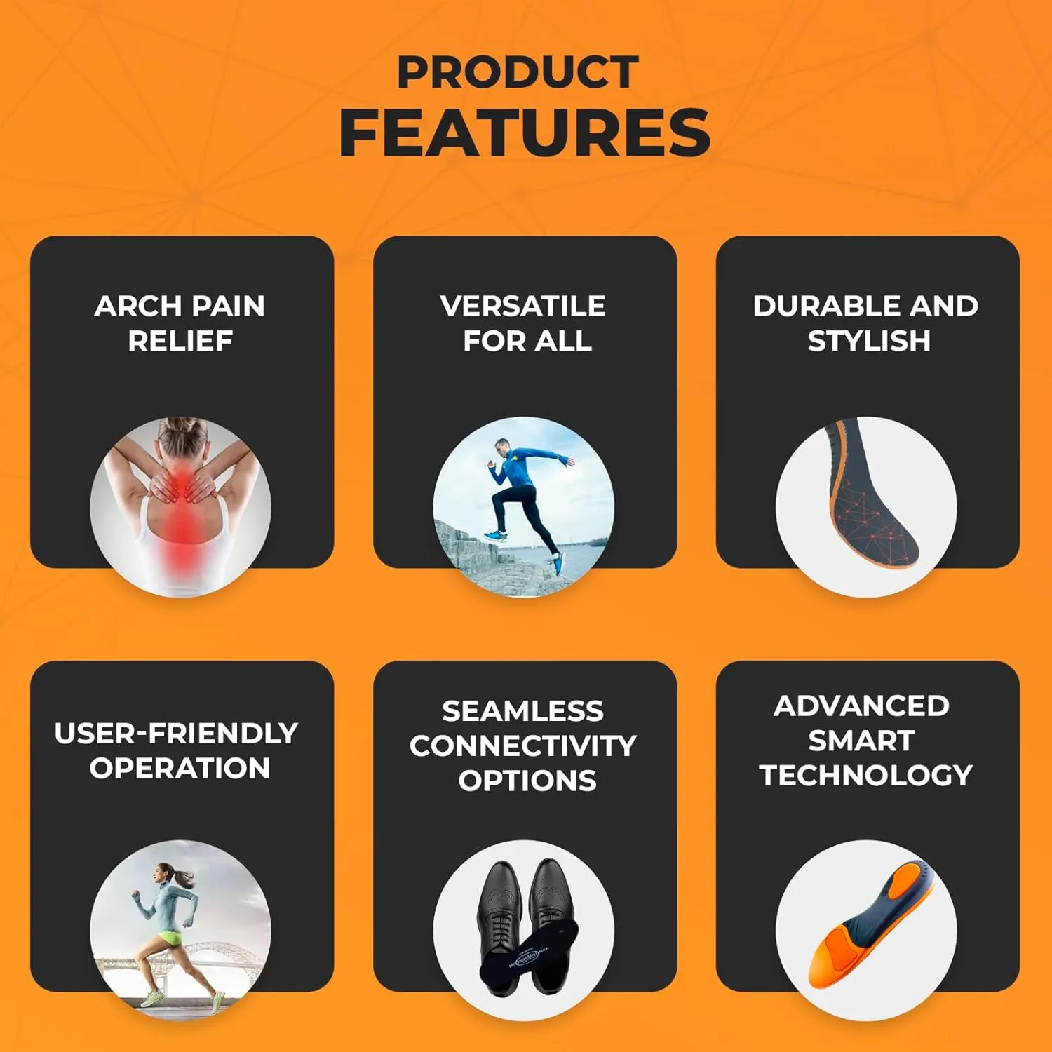 Happy Feet Arch Support Insoles - Plantar Fasciitis Feet Insoles - Shock Absorbing, Anti-Fatigue, Foot Pain, High Arch Support Insoles