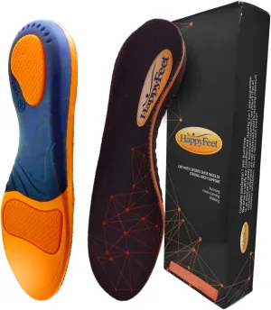 Happy Feet Arch Support Insoles - Shock Absorbing Orthotics - Anti-Fatigue High Arch Insoles - Plantar Fasciitis Relief Insoles for Men Women, Trim to Fit