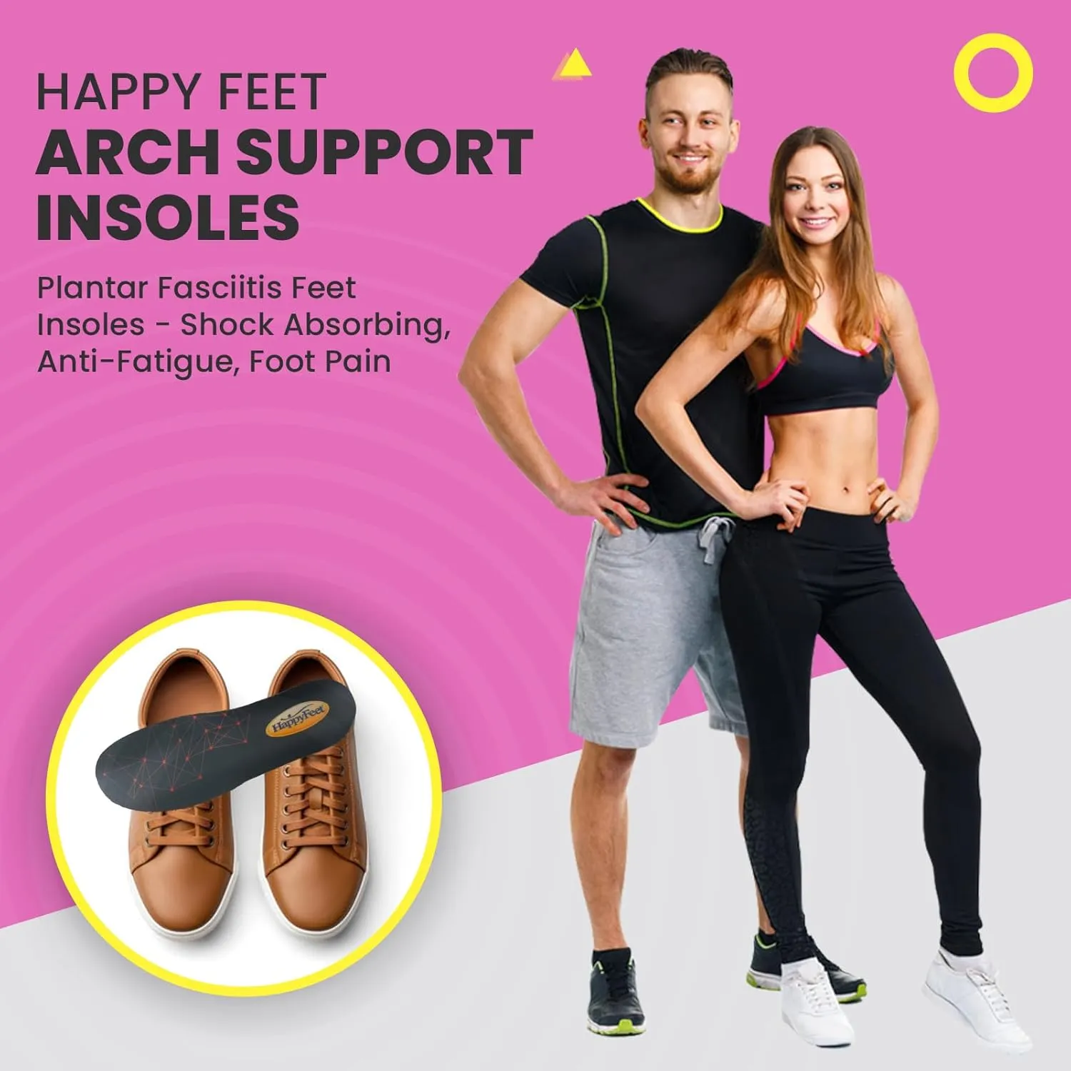 HappyFeet Arch Support Insoles - Shock Absorbing Orthotics - Anti-Fatigue High Arch Insoles - Plantar Fasciitis Relief Insoles for Men Women, Trim to Fit (L)