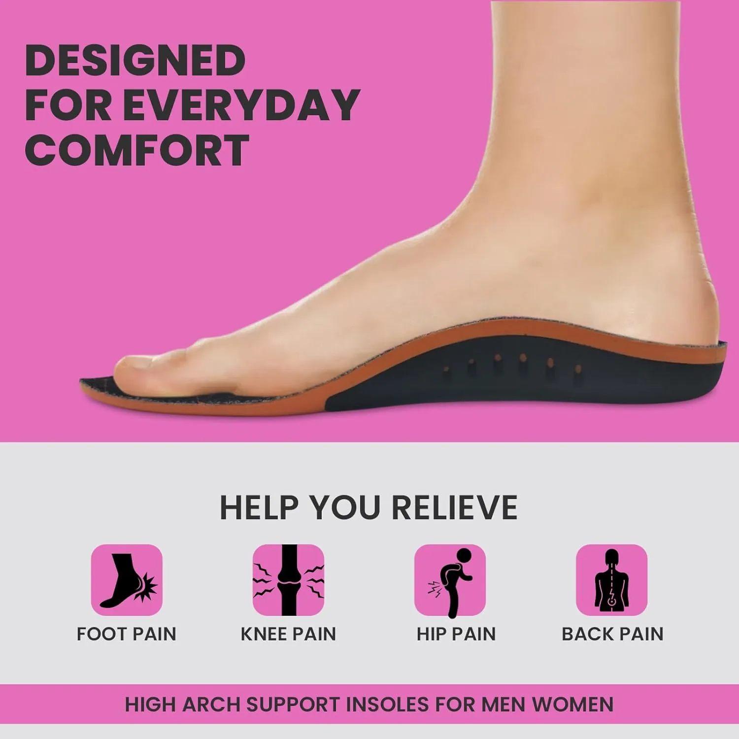 HappyFeet Arch Support Insoles - Shock Absorbing Orthotics - Anti-Fatigue High Arch Insoles - Plantar Fasciitis Relief Insoles for Men Women, Trim to Fit (L)