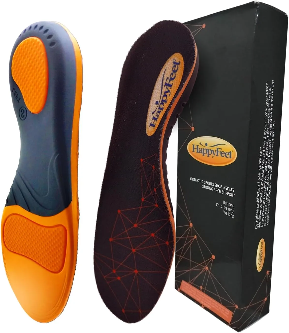 HappyFeet Arch Support Insoles - Shock Absorbing Orthotics - Anti-Fatigue High Arch Insoles - Plantar Fasciitis Relief Insoles for Men Women, Trim to Fit (L)