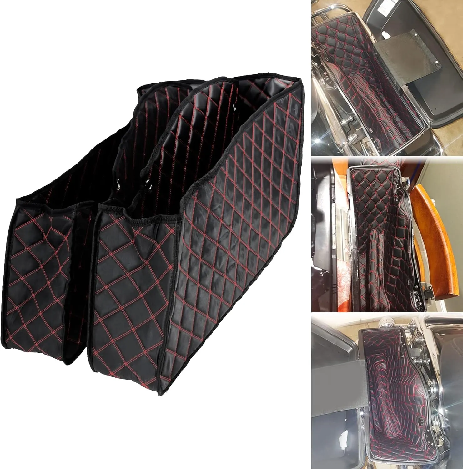 HDBUBALUS Non-Stretched Saddlebag Liners Inserts Red Thread Compatible with Harley Touring Electra Street Glide Road King 2014-2023 1 Pair