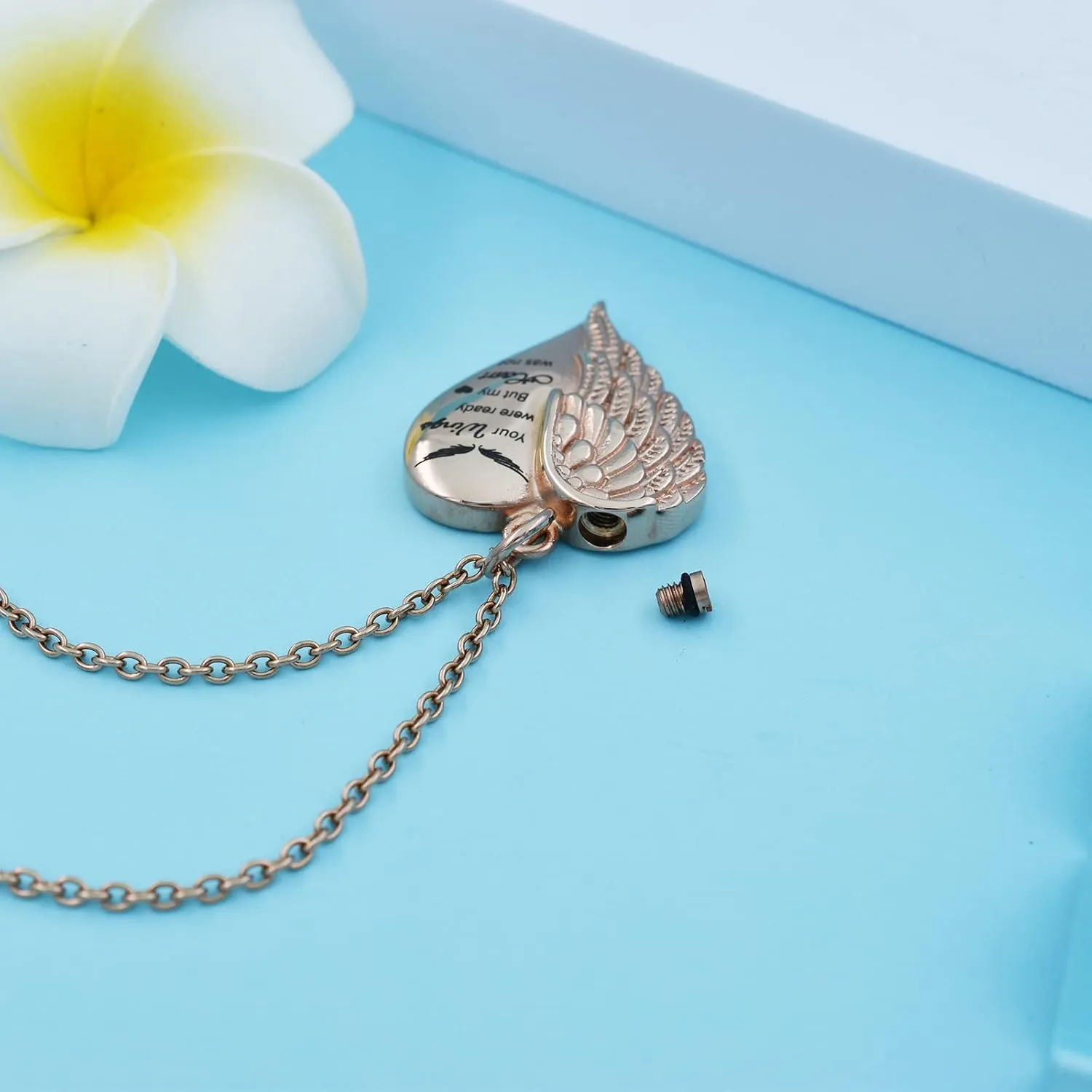Heart Cremation Urn Necklace Human Ashes Jewelry for Women Men Engraved Your Wings were Ready but My Heart was Not Angel Wings Memorial Pendant Necklace Gift for Family Members