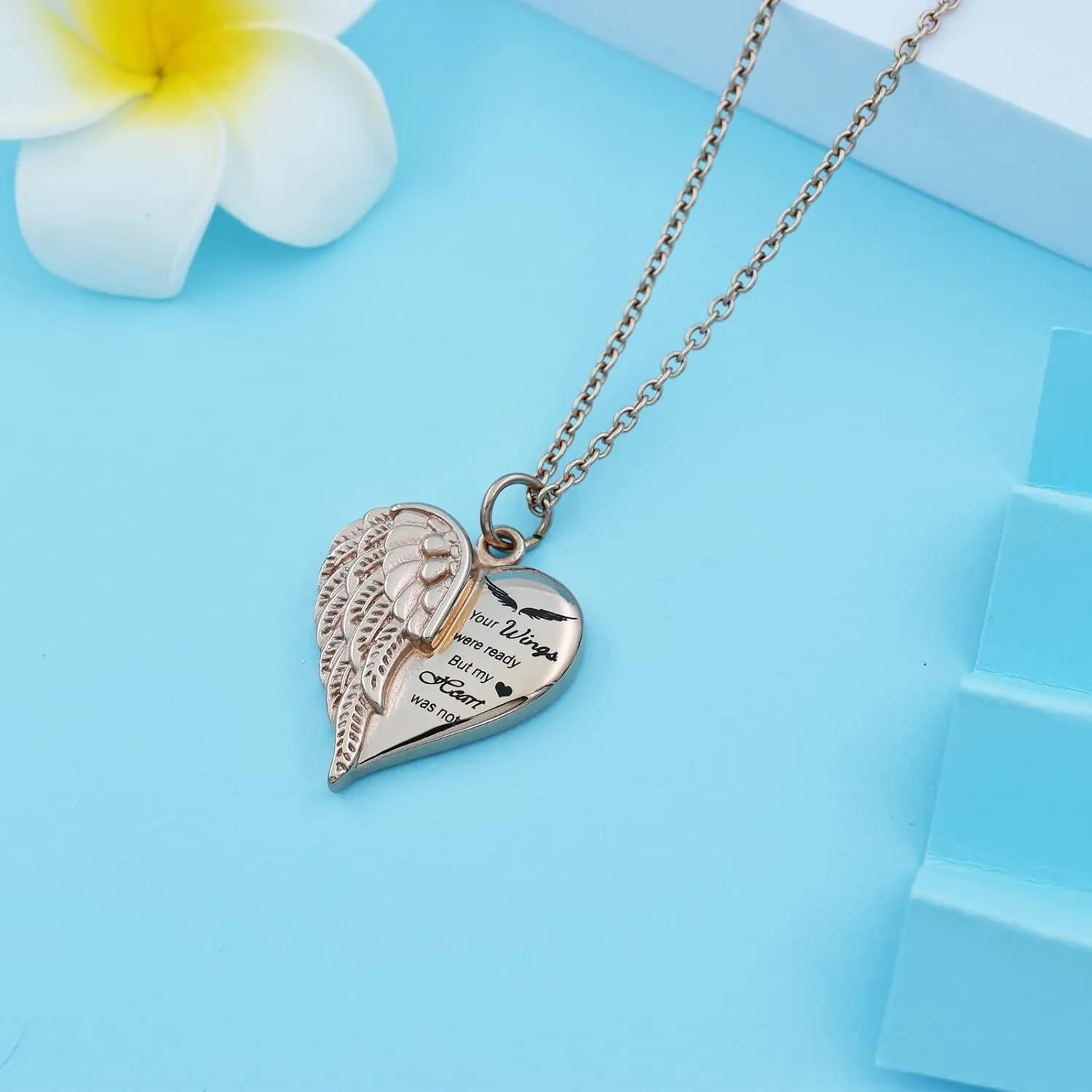 Heart Cremation Urn Necklace Human Ashes Jewelry for Women Men Engraved Your Wings were Ready but My Heart was Not Angel Wings Memorial Pendant Necklace Gift for Family Members
