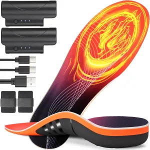 Heated Insoles, Plantar Fasciitis Insoles, Rechargeable Foot Warmer with Battery, Heavy Duty High Arch Support Orthotic Insoles for Plantar Fasciitis Pain Relief (XL:10-12)