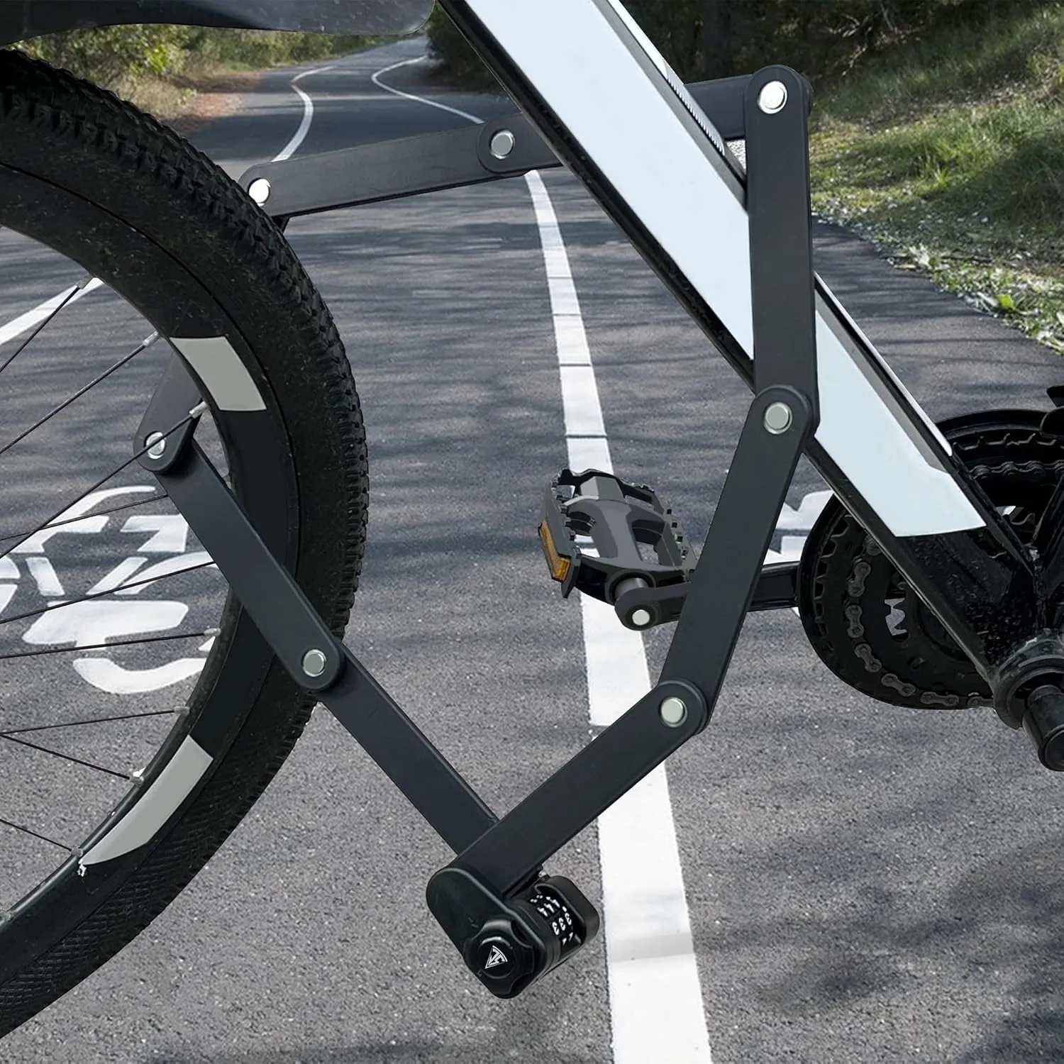 Heavy Duty Anti-Theft Folding Bike Lock, Combination Fold Chain Lock for Bicycle Scooter Motorcycle, 0.8 Inches Wide 0.3 Inches Thick Alloy Steel, Anti-Pinch, Anti-Crush, Anti-Saw, 110 cm