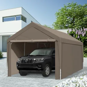 Heavy Duty Portable Carport Garage Tent, 10x20 ft Outdoor Storage Shelter in Khaki - and Weather- compatible with Vehicles and Equipment