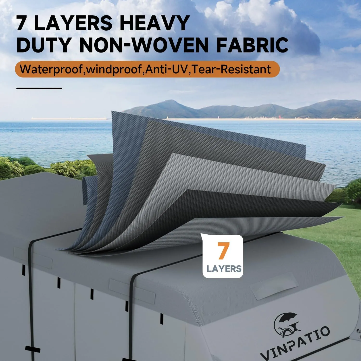 Heavy Duty RV & Trailer Cover - 7 Layers, Fits 20'-22' Travel Trailer, Toy Hauler & Camper Cover with Tongue Jack Protection, Windproof Straps & Gutter Covers