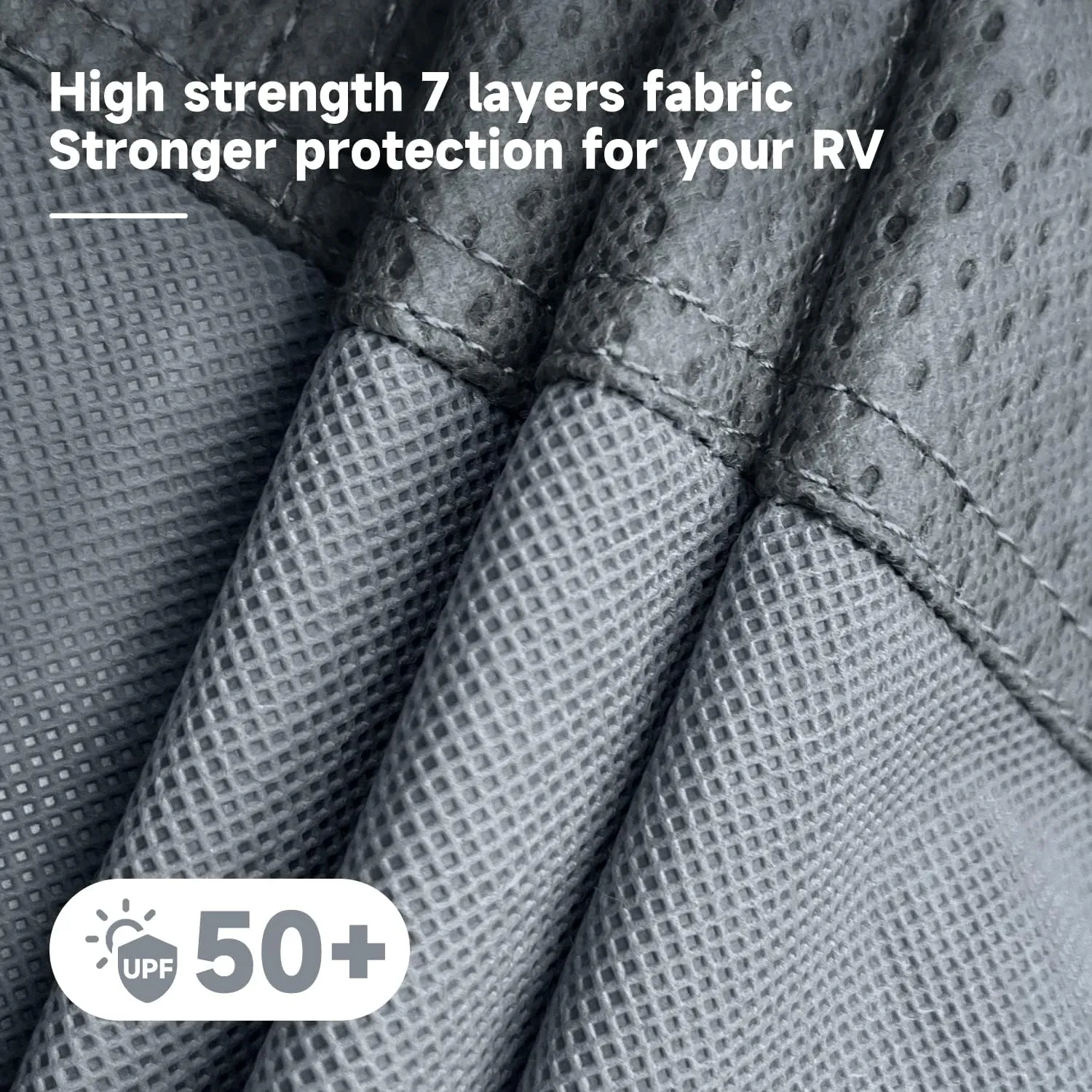 Heavy Duty RV & Trailer Cover - 7 Layers, Fits 20'-22' Travel Trailer, Toy Hauler & Camper Cover with Tongue Jack Protection, Windproof Straps & Gutter Covers