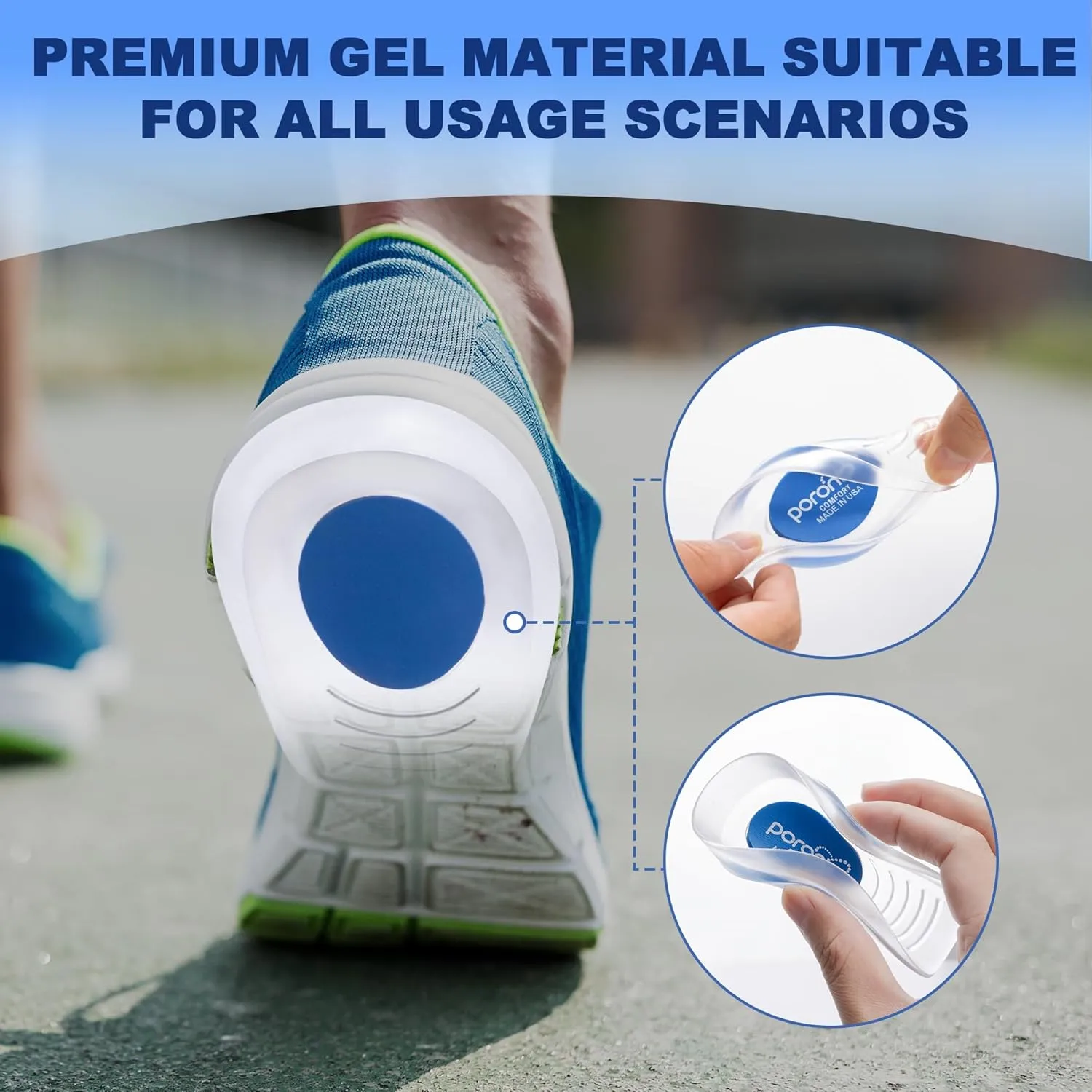 Heel Cups for Heel Pain Relief – Plantar Fasciitis Inserts, Heel Lifts for Achilles Tendonitis & Comfort Cushion Insoles with Upgraded Poron Shock Absorption (Women/Men)-2 Pairs
