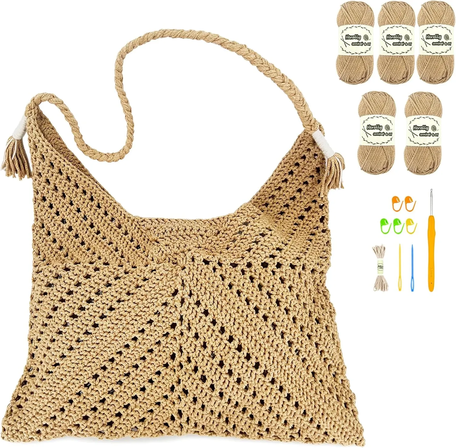 Herally Beginners Crochet Kit DIY Bag for Women - Include Yarn, Hook and Accessory - with Step by Step Video Tutorials