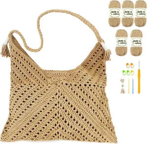 Herally Beginners Crochet Kit DIY Bag for Women - Include Yarn, Hook and Accessory - with Step by Step Video Tutorials