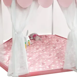 Hexagon Mat Princess Tent Rug, Plush Soft Playpen Mat Fitted for Monobeach Princess Castle, Non Slip Pink Star Nursery Rug for Baby Girl Room Decor, 55" L x 47" W