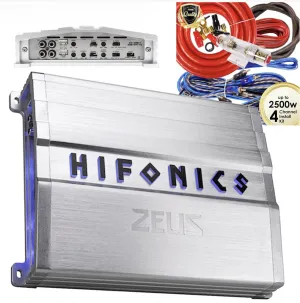 Hifonics ZG-600.4 600 Watt 4-Channel Car Audio Amplifier Class A/B   Complete 4 Channel 2500W 4 Gauge Amp Kit (Red)
