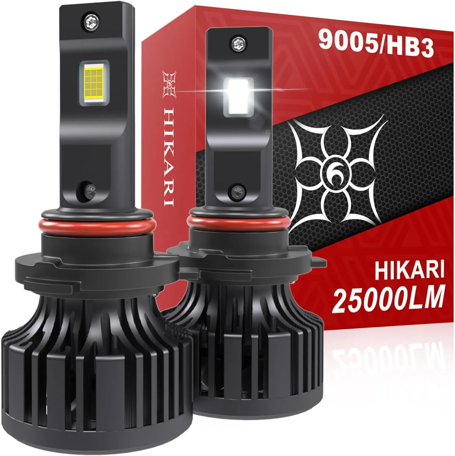 Hikari 2025 25000LM 9005 HB3 LED Bulbs, 45W Upgraded Core LED, High Lumens Kit, 6000k Cool White, IP68 Waterproof, 9145 9140 H10 Foglight,Pack of 2