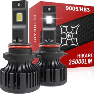 Hikari 2025 25000LM 9005 HB3 LED Bulbs, 45W Upgraded Core LED, High Lumens Kit, 6000k Cool White, IP68 Waterproof, 9145 9140 H10 Foglight,Pack of 2