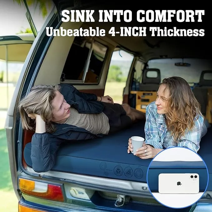 Hikenture Extra Thick Double Self Inflating Sleeping Pad, 9.5 R Camping Mattress 2 Person, Inflatable Foam Camping Pad with Pump Sack, Portable 4 in Thickness Comfort Plus Camping Mat for 4-Season