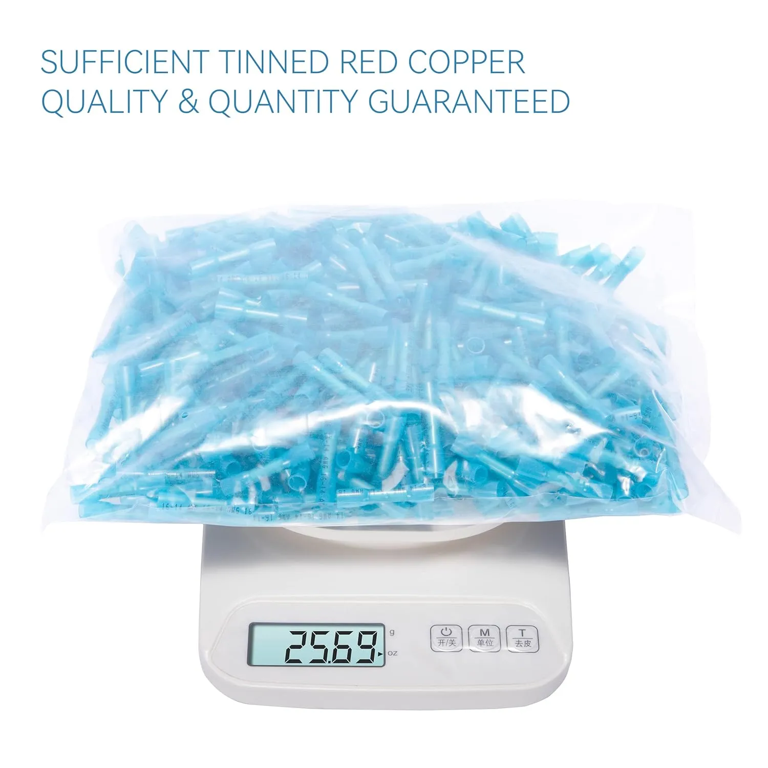HKS 500 PCS Heat Shrink Butt Connector Blue 16-14 AWG - Electrical Connectors - Tinned Red Copper 0.8mm - Automotive Marine Stereo Boat Crimp - Waterproof and Insulated