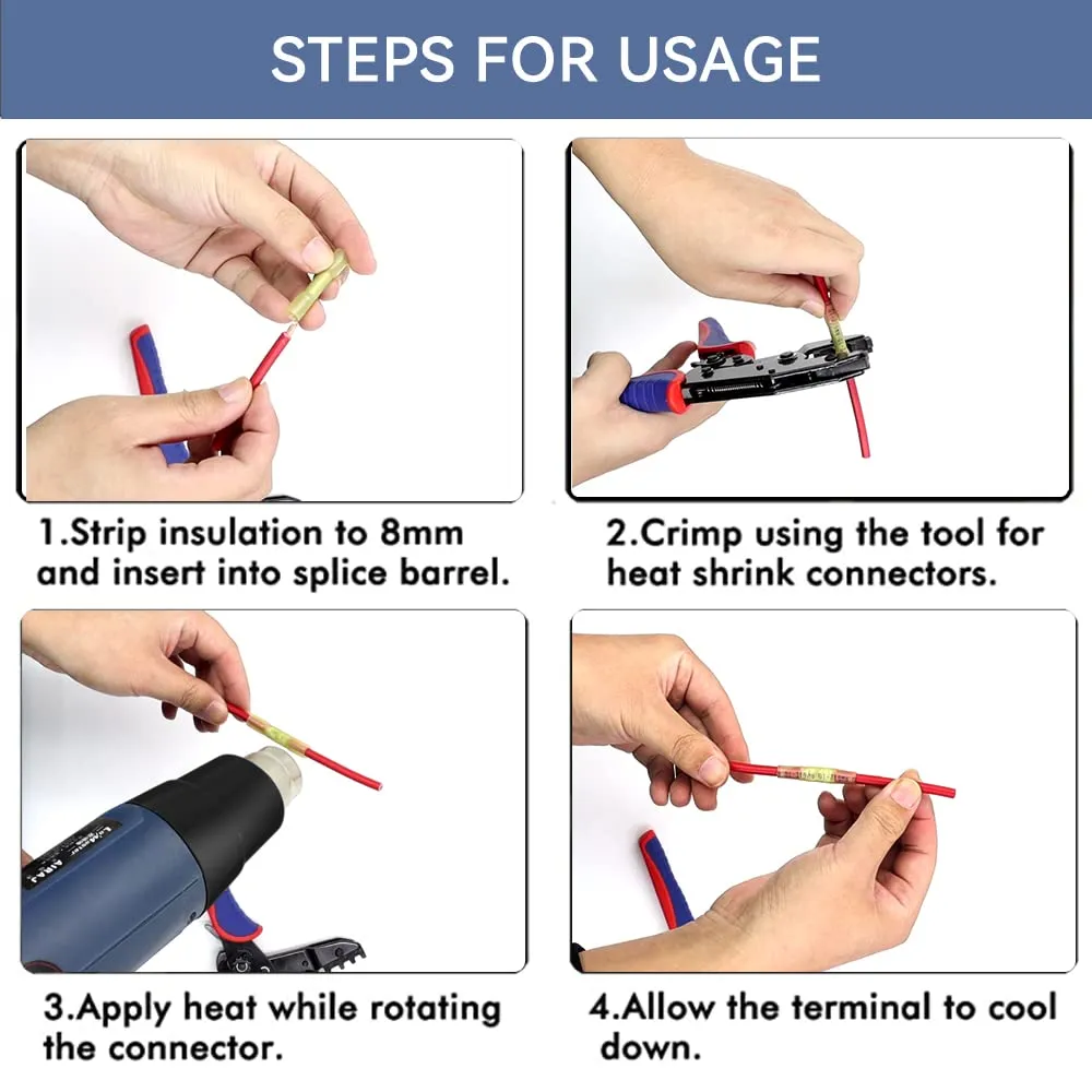 HKS 500 PCS Heat Shrink Butt Connector Blue 16-14 AWG - Electrical Connectors - Tinned Red Copper 0.8mm - Automotive Marine Stereo Boat Crimp - Waterproof and Insulated