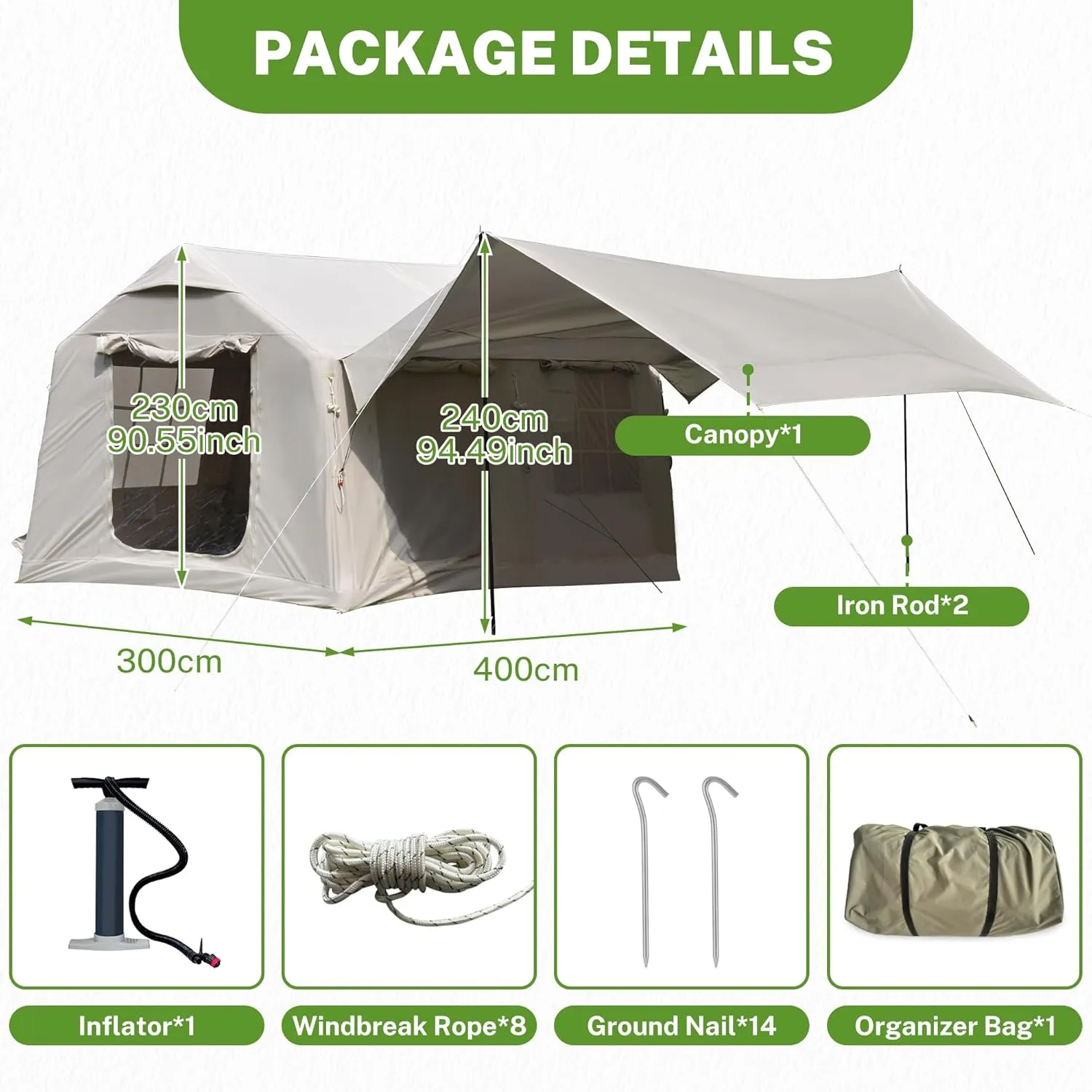 HOMEFUN 4 Person Inflatable Tent with Air Pump, All-Weather Blow Up Tent with Privacy Divider, Easy Setup & Privacy Divider for Camping