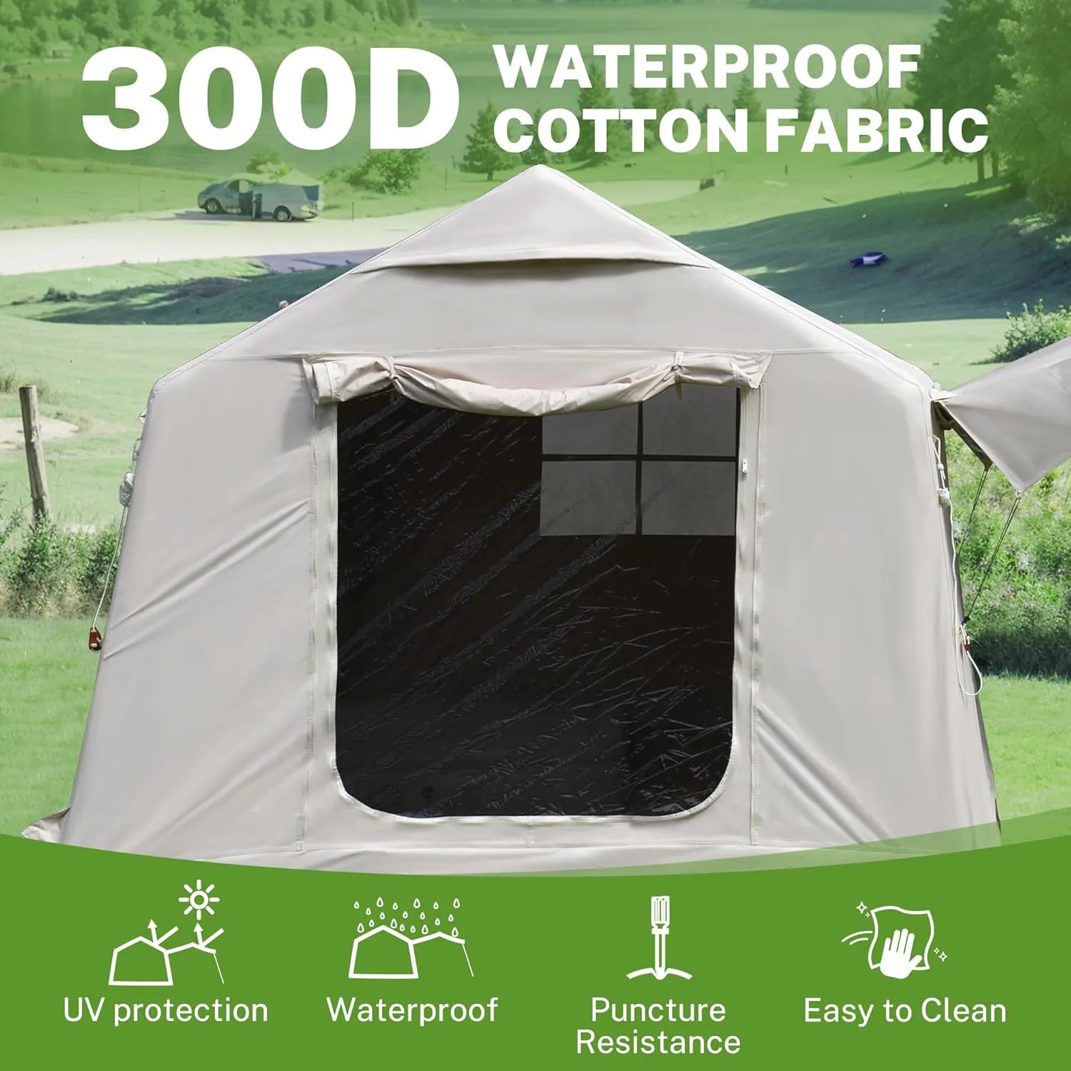 HOMEFUN 4 Person Inflatable Tent with Air Pump, All-Weather Blow Up Tent with Privacy Divider, Easy Setup & Privacy Divider for Camping