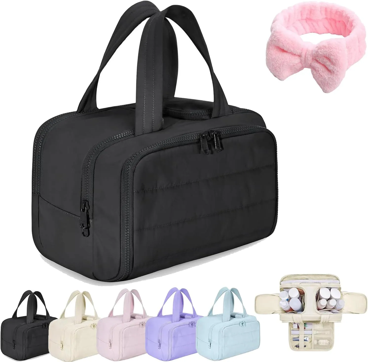 Humidity Travel Cosmetic Bag, Humidity Large Capacity Wide-Open Travel Cosmetic Bags, Humi-dity Toiletry Bag, 0.6lb Ultra Lightweight Toiletry Organizer with Handle for Traveling (Black)