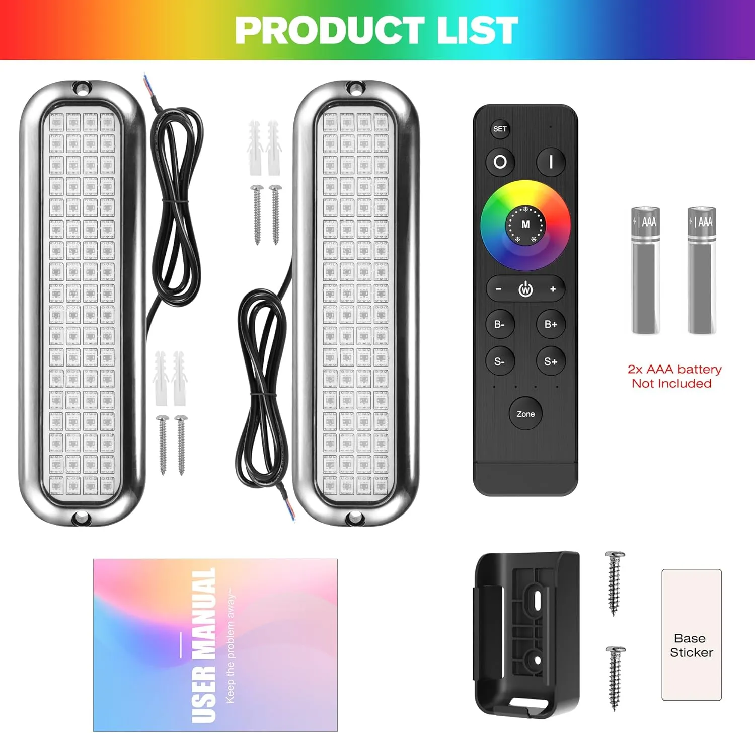 HUSUKU GT10 6000LM Boat Underwater Lights RGB Marine Color Light Kit, 7" 72LED 12V 60W IP68 Waterproof 2205 Stainless Wireless Grouping & Control Auto Sync for Yacht Boat Dock Transom Pontoon Light