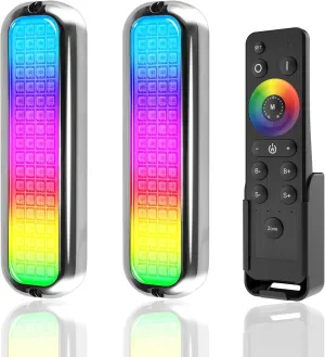 HUSUKU GT10 6000LM Boat Underwater Lights RGB Marine Color Light Kit, 7" 72LED 12V 60W IP68 Waterproof 2205 Stainless Wireless Grouping & Control Auto Sync for Yacht Boat Dock Transom Pontoon Light