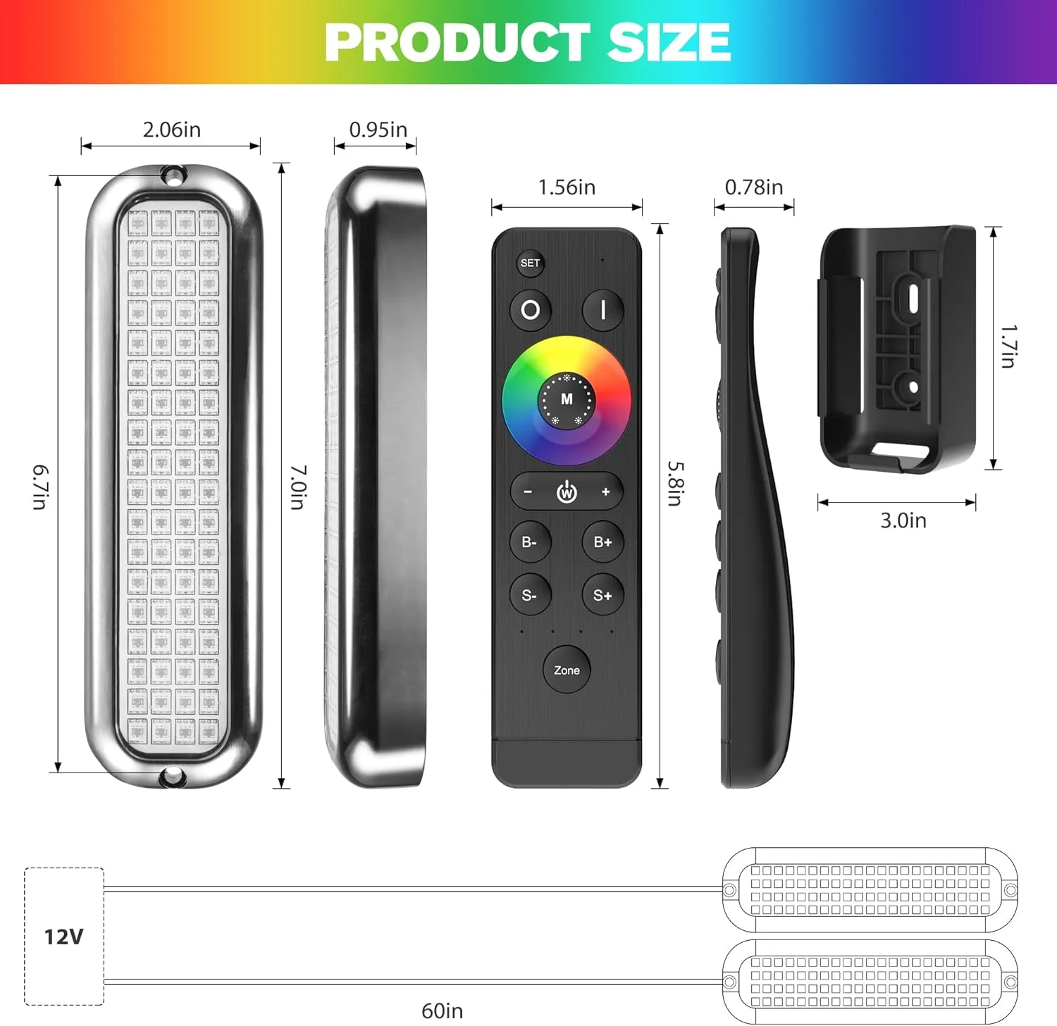 HUSUKU GT10 6000LM Boat Underwater Lights RGB Marine Color Light Kit, 7" 72LED 12V 60W IP68 Waterproof 2205 Stainless Wireless Grouping & Control Auto Sync for Yacht Boat Dock Transom Pontoon Light