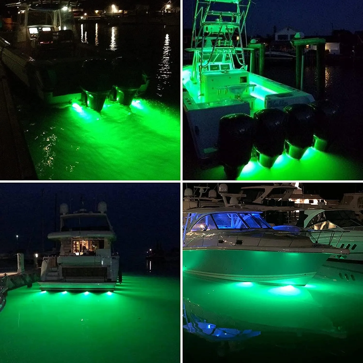 HUSUKU P1 (2.0) 6.6inch 3600LM Marine LED Lights for Boat Underwater, 10-36V 90LED IP68, 316 Stainless Steel, Surface Mount for Yacht Bass Boat Fishing Dock Pontoon Sailboat (Green)