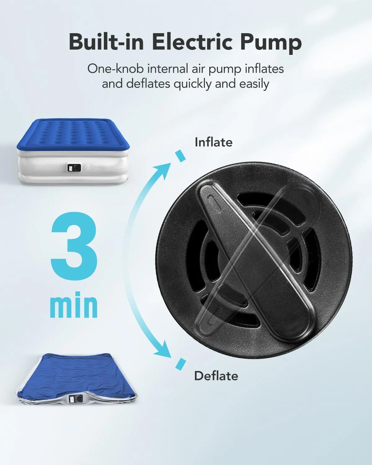 iDOO Air Mattress Queen with Built in Pump, Blow up Mattress, Inflatable Mattress Queen Size for Guests, Home, Camping, 3 Mins Inflation/Deflation, Upgraded Colchones Inflables, Comfort Air Bed