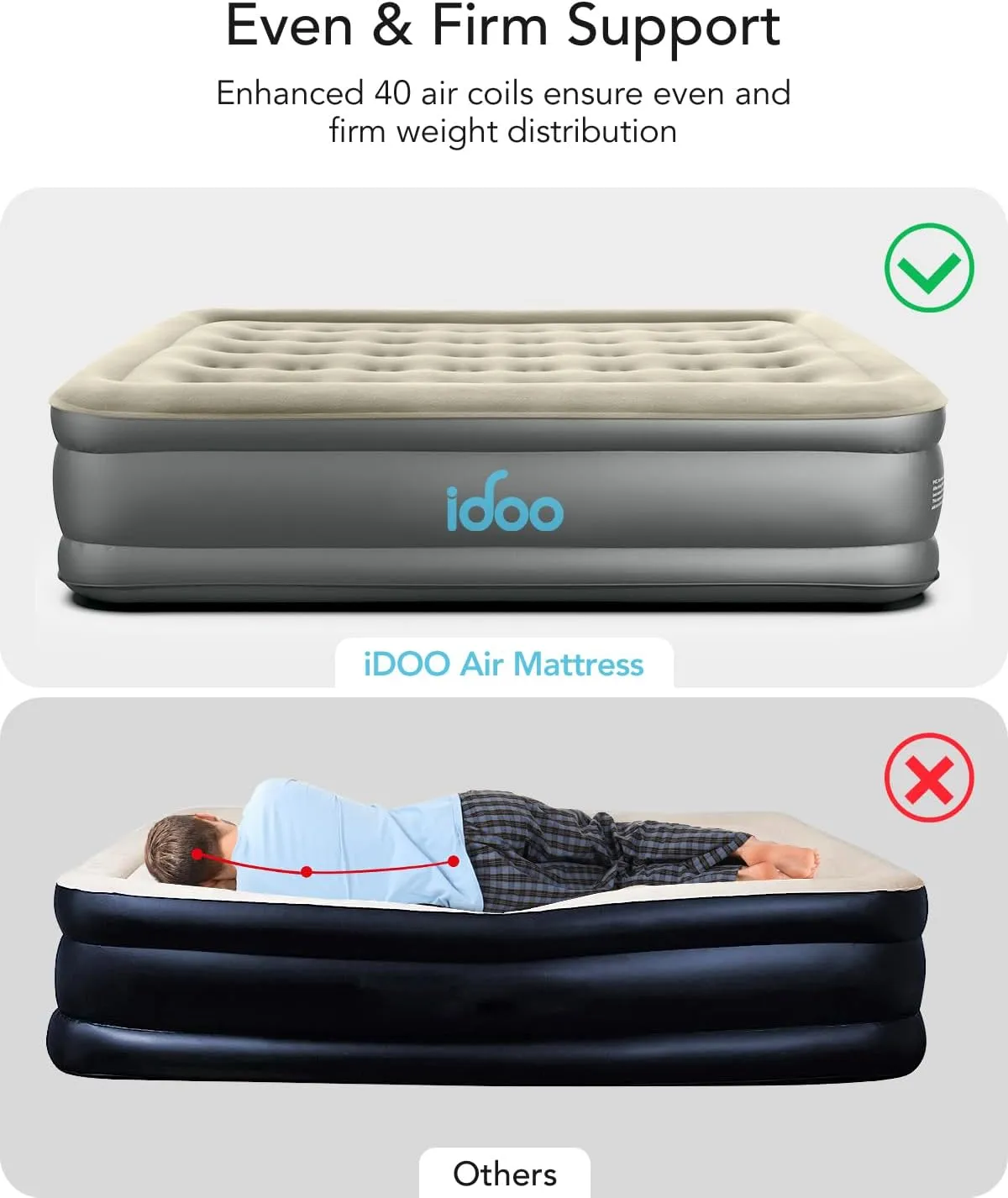iDOO Luxury Air Mattress with Built in Pump, Queen Size Inflatable Mattress for Camping, Guests, 18" Raised Comfort Blow up Mattress, Portable & Waterproof Air Bed, Colchon Inflable