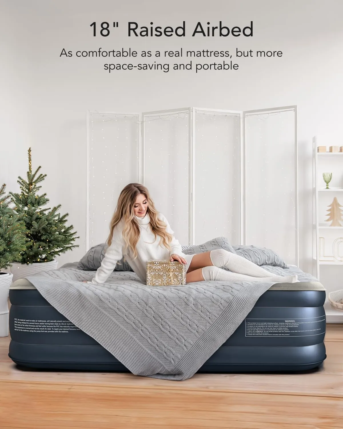 iDOO Luxury Twin Air Mattress with Built in Pump, 18" Raised Comfort Blow up Mattress, Inflatable Mattress for Guests & Home, Air Bed, colchon inflable, Upgraded Four Chamber Technical Airbed