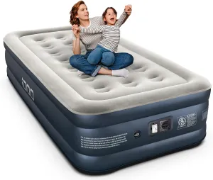 iDOO Luxury Twin Air Mattress with Built in Pump, 18" Raised Comfort Blow up Mattress, Inflatable Mattress for Guests & Home, Air Bed, colchon inflable, Upgraded Four Chamber Technical Airbed