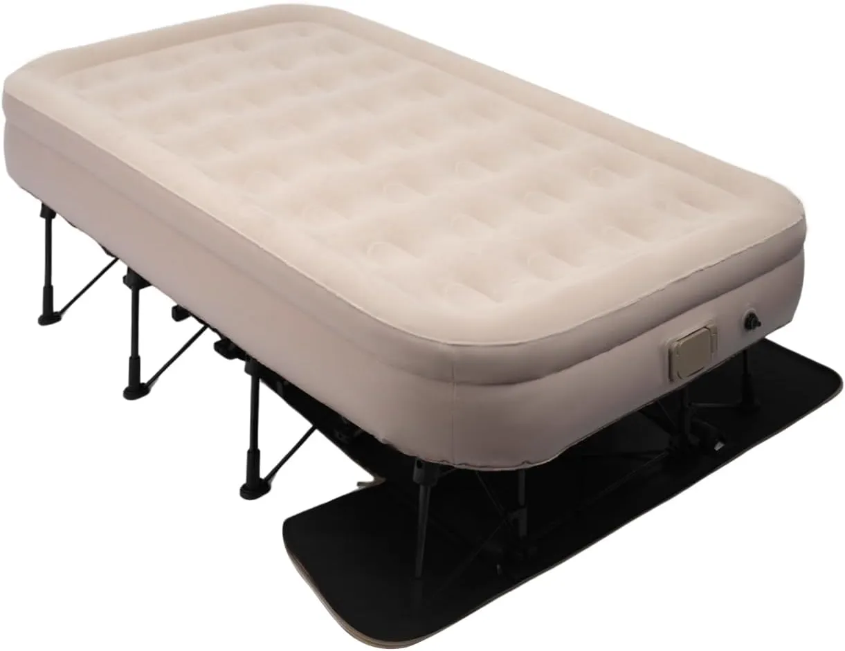 iHomey Air Mattress with Frame & Rolling Case, Self Inflatable, Blow Up Bed Auto Shut-Off, Comfortable Surface AirBed, Best for Guest, Travel, Vacation, Camping