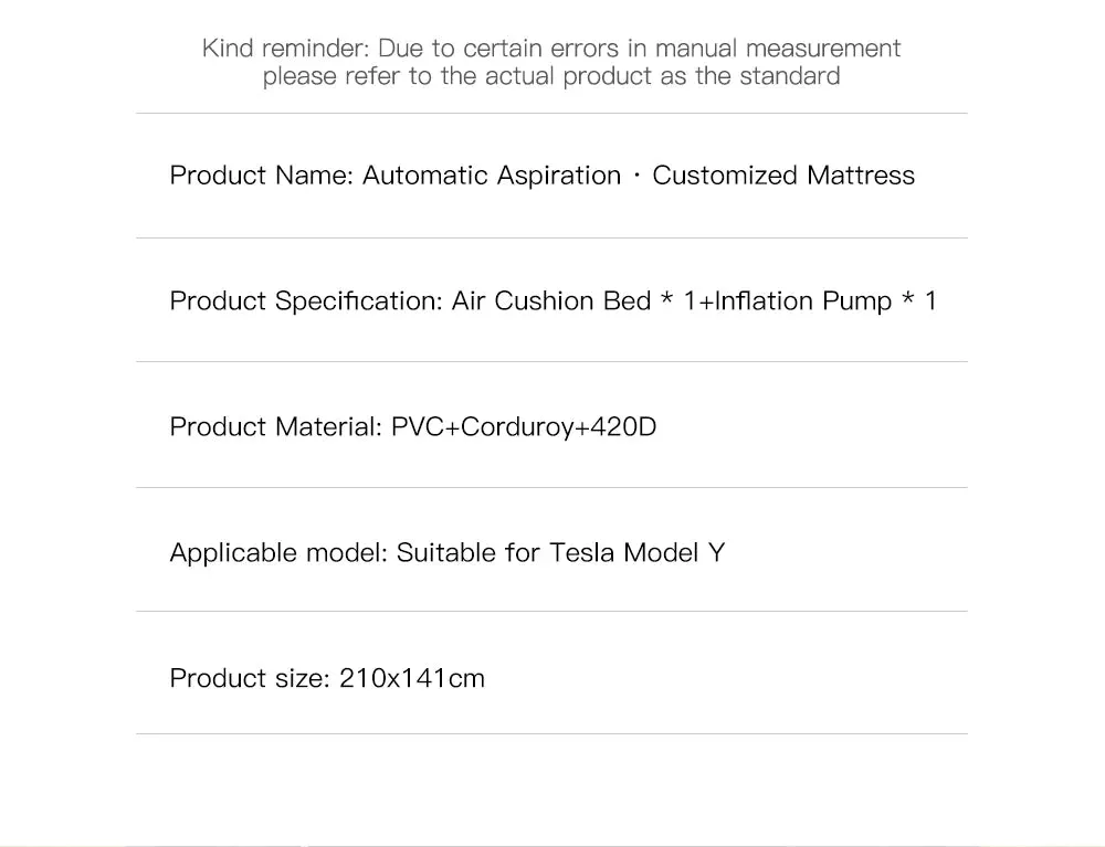 Inflatable Air Mattress for Tesla Model Y (2017-2023)