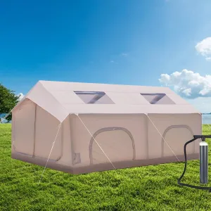 Inflatable Camping Tent, 2-4 Person Family Tent with Skylights, Pump and Relief Valve, 4 Season Waterproof Oxford Cloth, Easy Setup, Panorama Gate, Sport Tent for Camping, Picnics(16 Square metre)